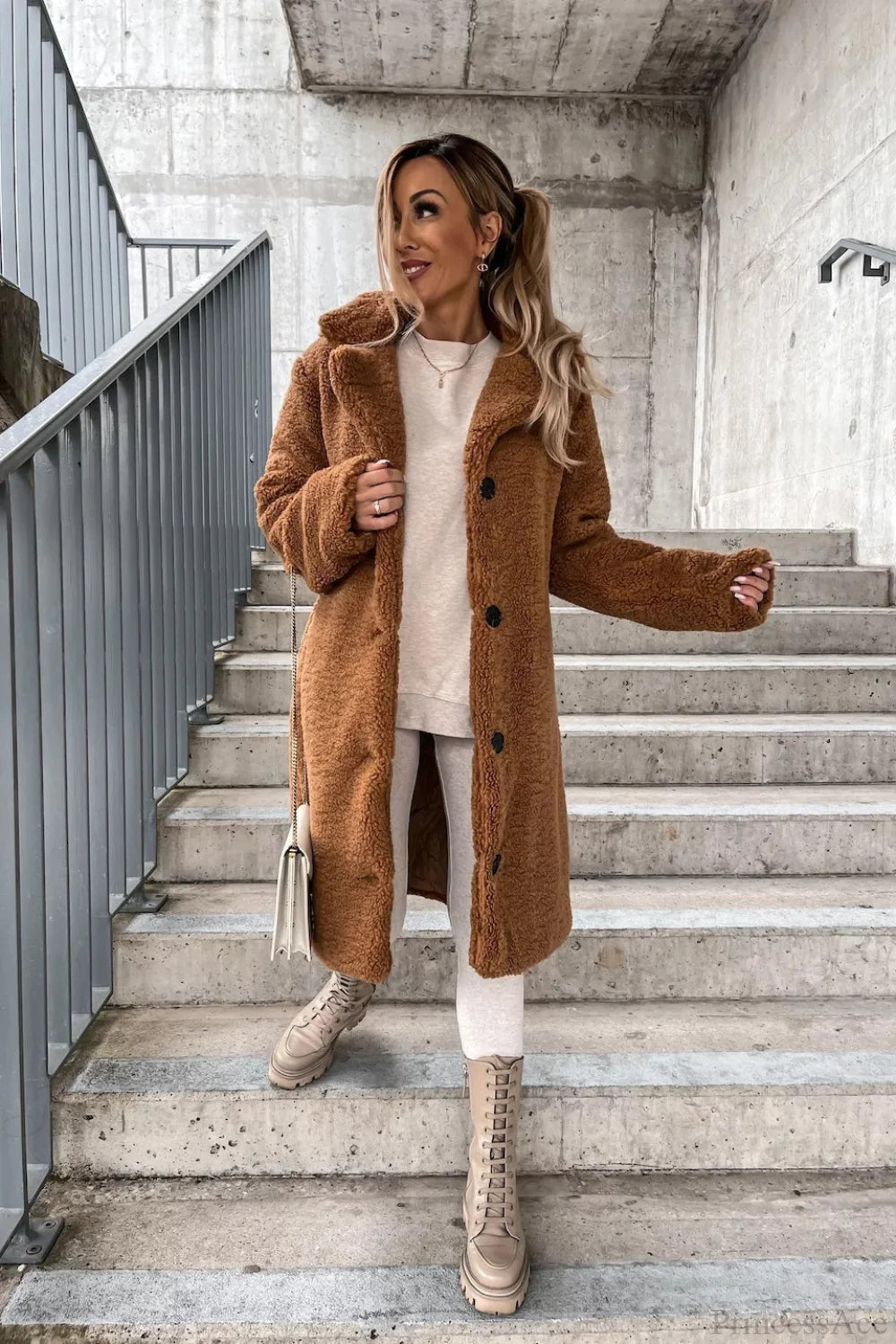 Warm Faux Fur Lapel Overcoat