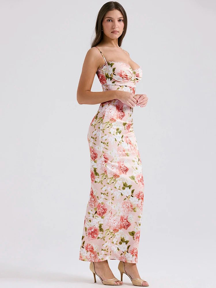 Spaghetti Strap Print Maxi Dress - Sleeveless Backless Bodycon Long Dress