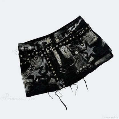 Sparkling Denim Black Skirt