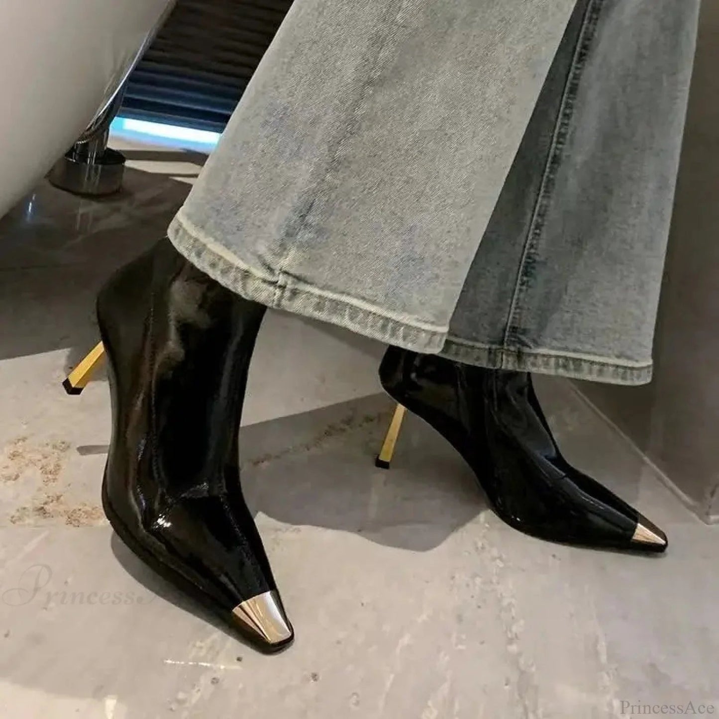 Star Gothic Metal Square Toe Ankle Boot