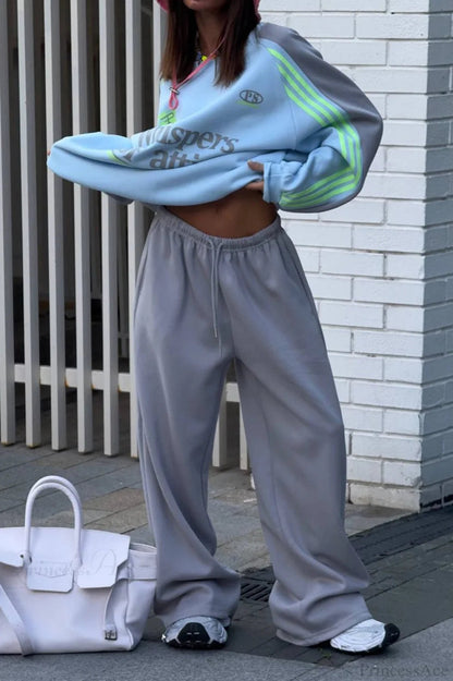 Street Style Colorful Stand Collar Oversized Comfy Two Piece Set