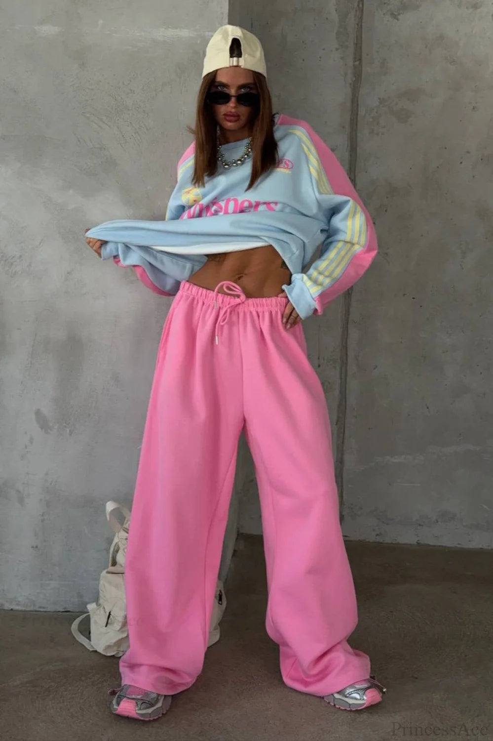 Street Style Colorful Stand Collar Oversized Comfy Two Piece Set