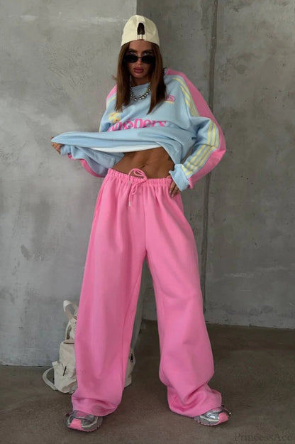 Street Style Colorful Stand Collar Oversized Comfy Two Piece Set