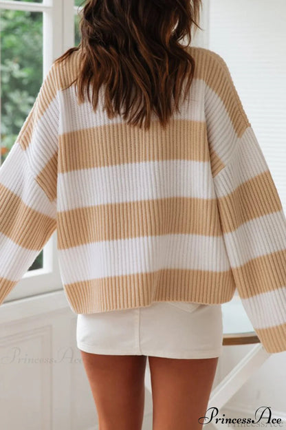 Striped Color-block Rolled-neck Sweater