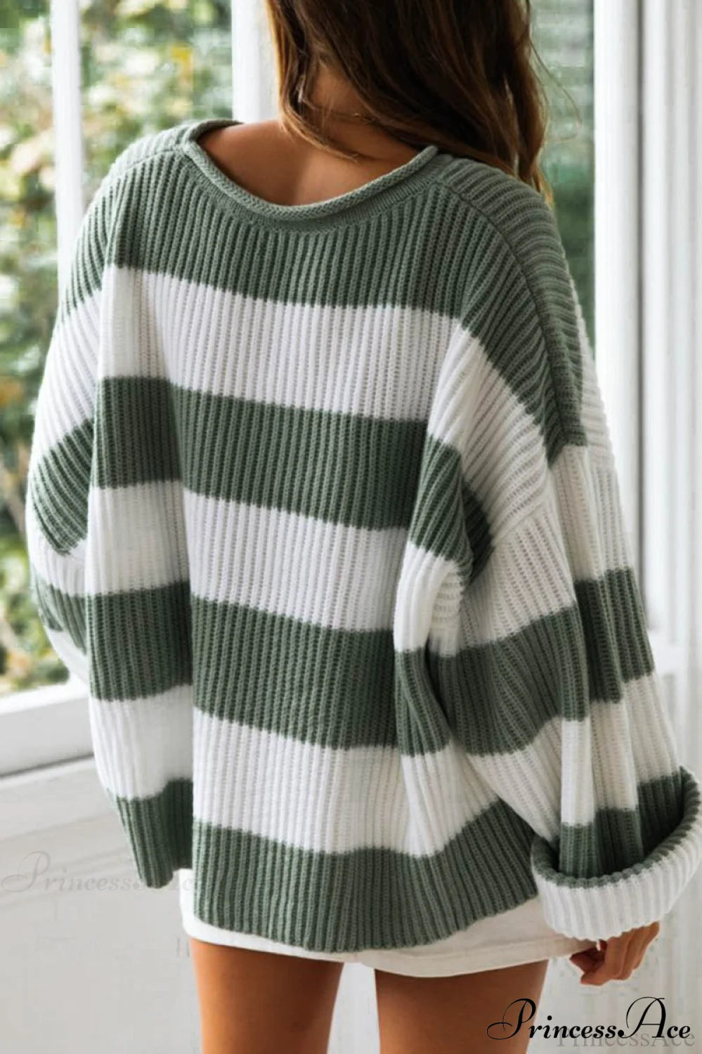 Striped Color-block Rolled-neck Sweater