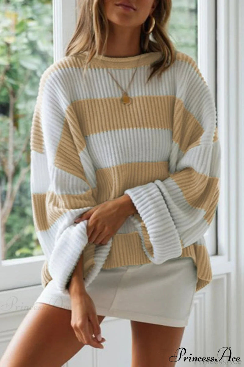 Striped Color-block Rolled-neck Sweater