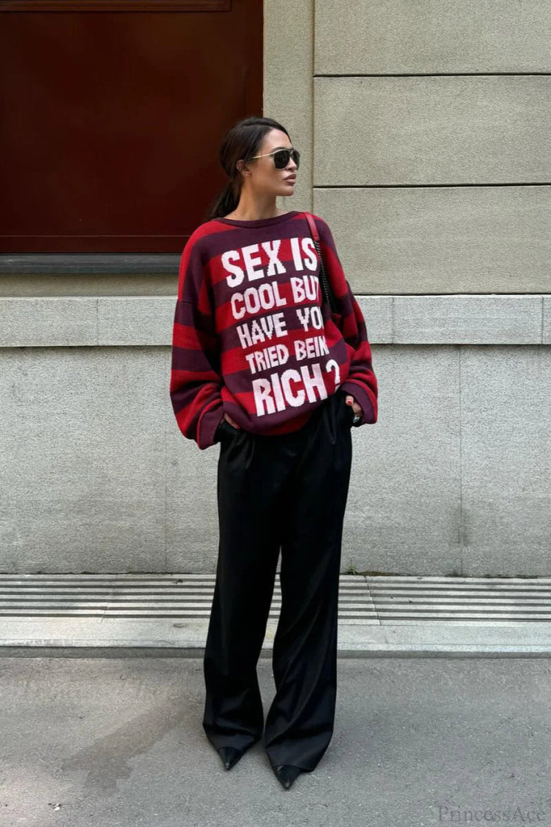 Striped Crew Neck Loose Knit Sweater