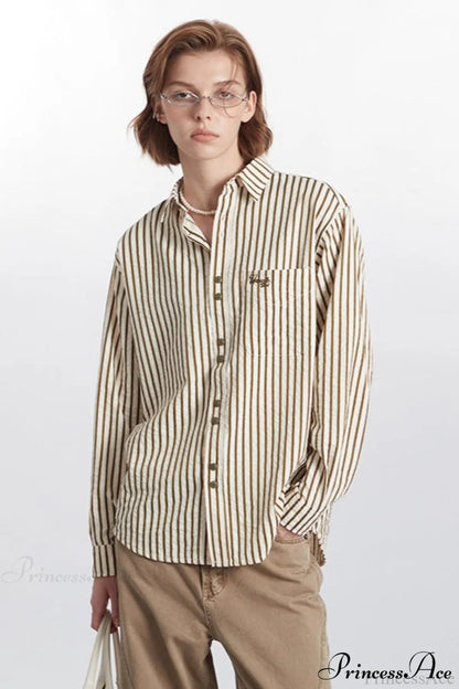 Striped Long-sleeve Retro Blouse