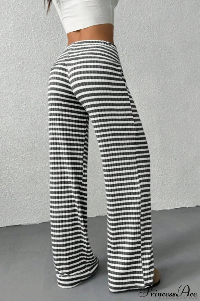 Striped Knit Straight Leg Pants