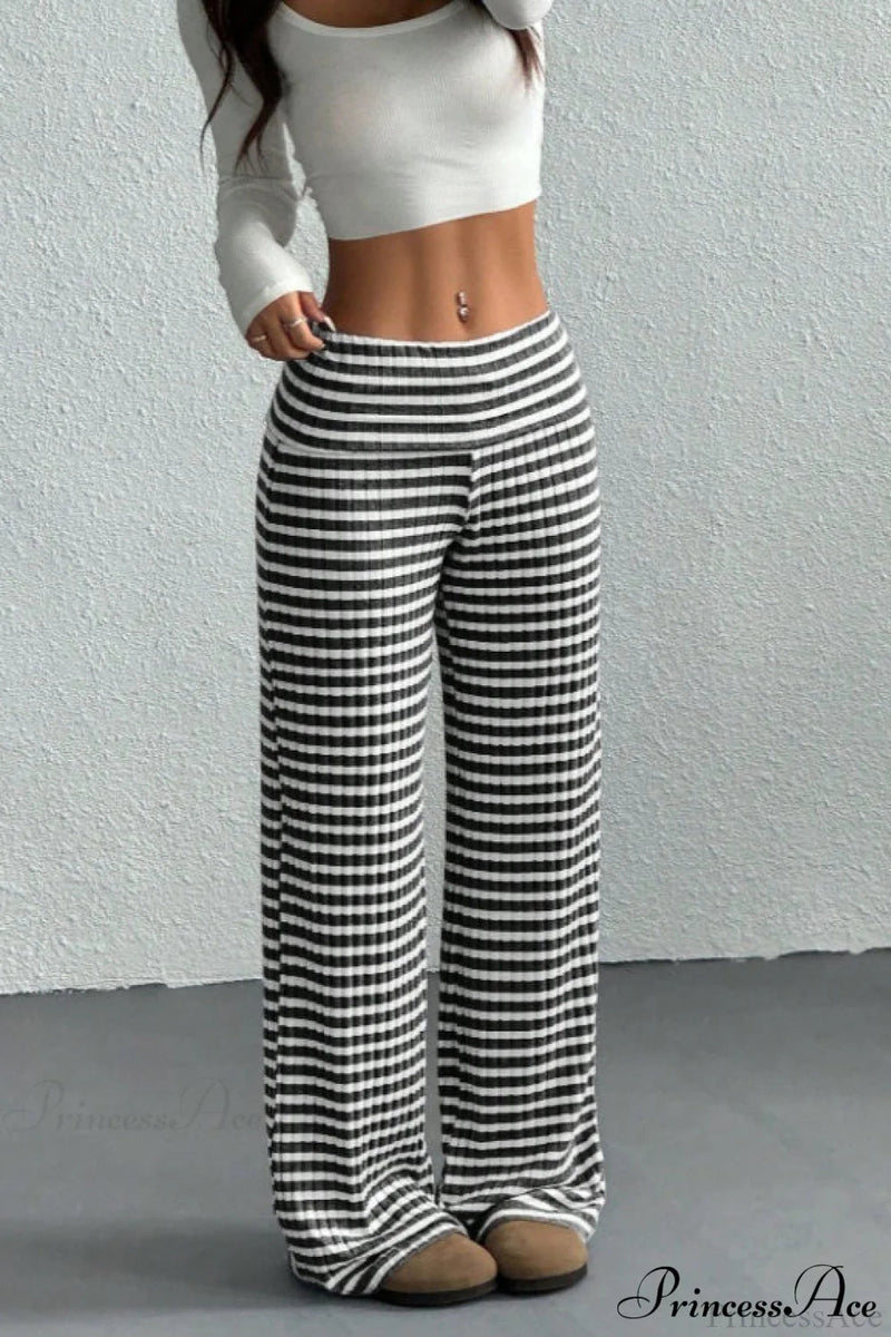 Striped Knit Straight Leg Pants