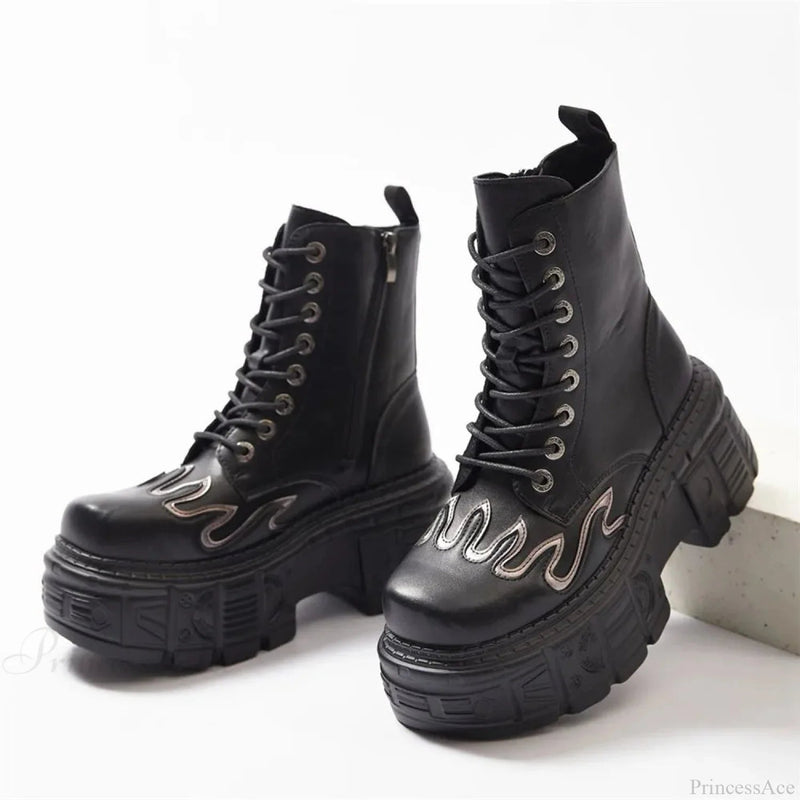 Stylish Rebel Lace-up Circular Toe Thigh High Gothic Boot