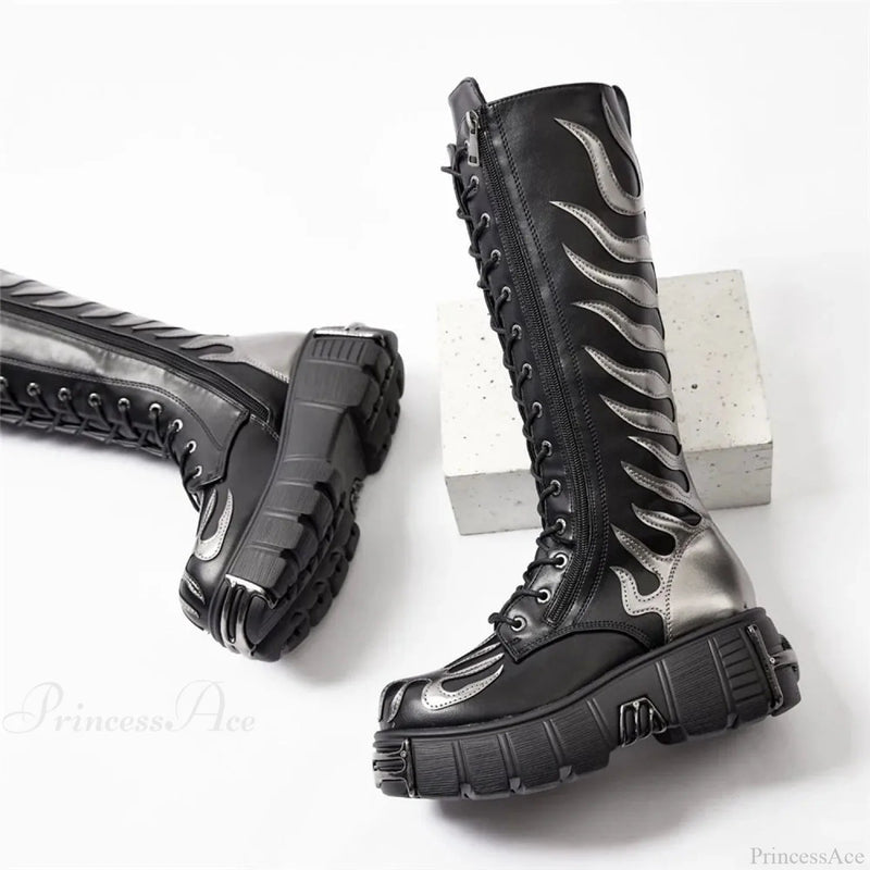 Stylish Rebel Lace-up Circular Toe Thigh High Gothic Boot
