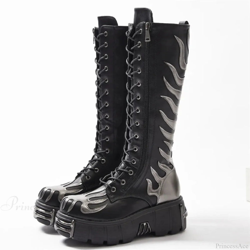 Stylish Rebel Lace-up Circular Toe Thigh High Gothic Boot