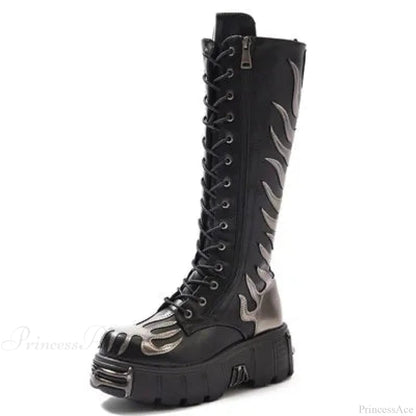 Stylish Rebel Lace-up Circular Toe Thigh High Gothic Boot
