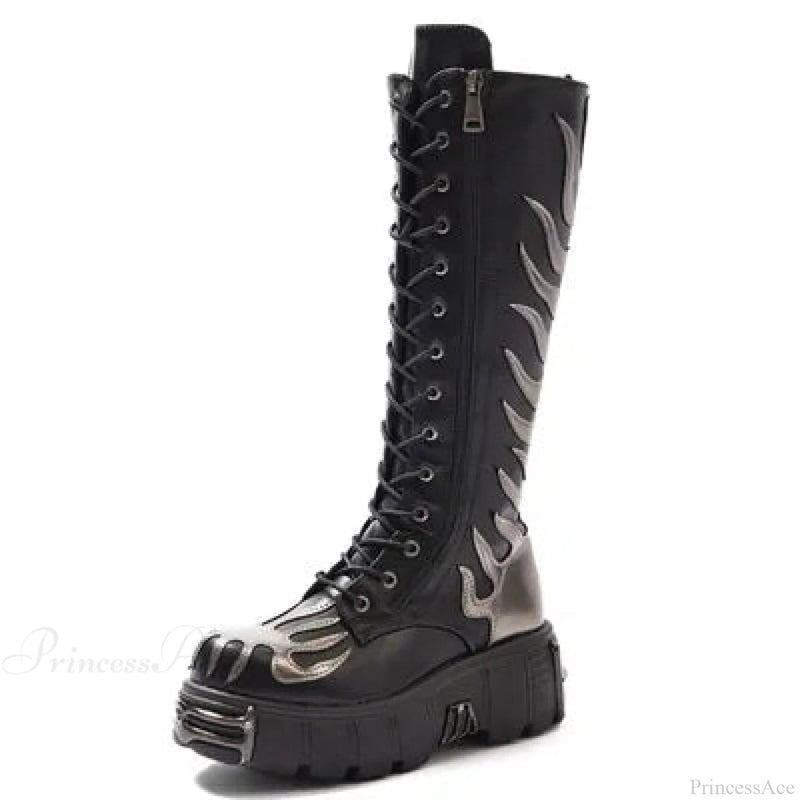 Stylish Rebel Lace-up Circular Toe Thigh High Gothic Boot