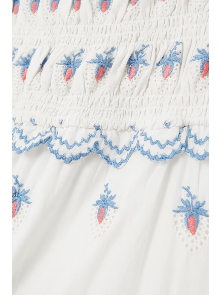 Sweet Strawberry Embroidered Broderie Anglaise Midi Dress | Organic Cotton Summer Sundress