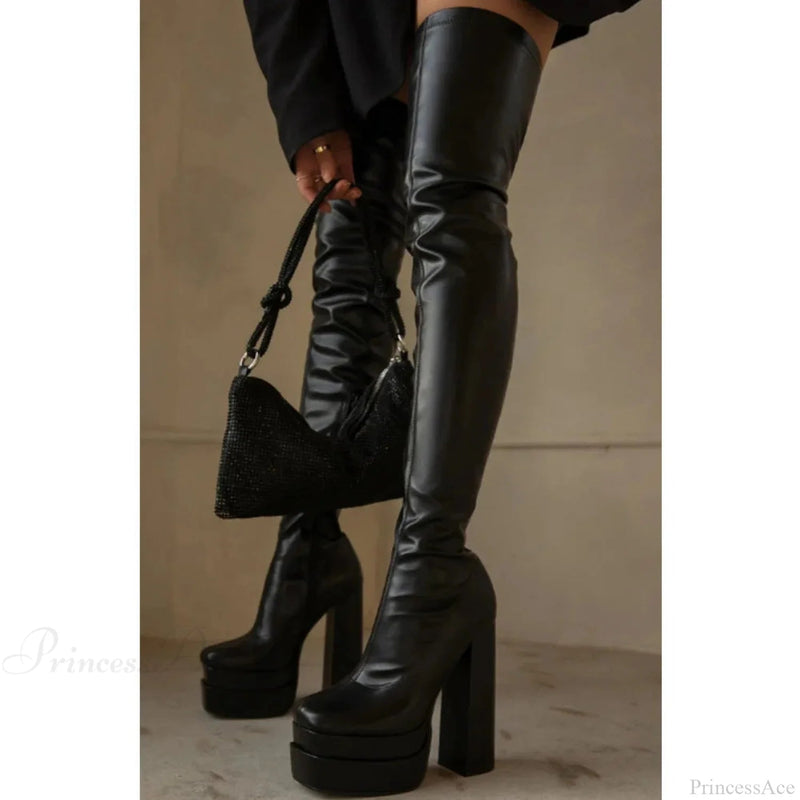 Tall Heeled Above the Knee Platform Winter Boot