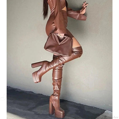 Tall Heeled Above the Knee Platform Winter Boot