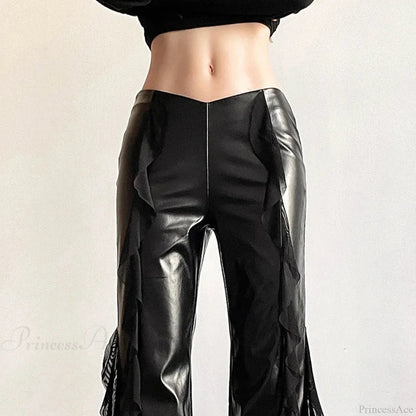 Tall Waist Gothic False Pu Mesh Pant