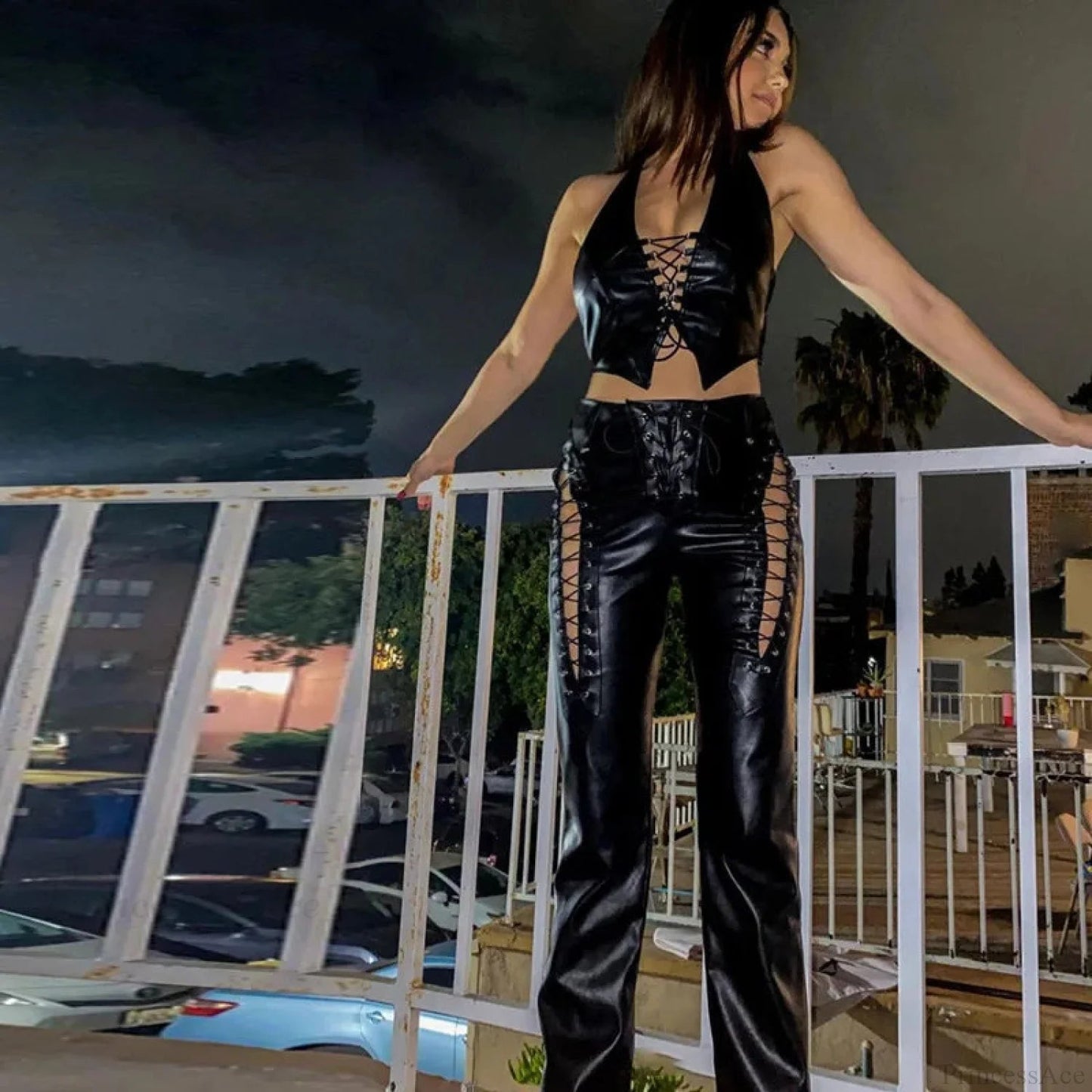 Tall Waist Synthetic Leather Gothic Pant