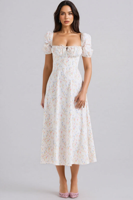 Arwen Print Cotton Puff Sleeve Midi Dress
