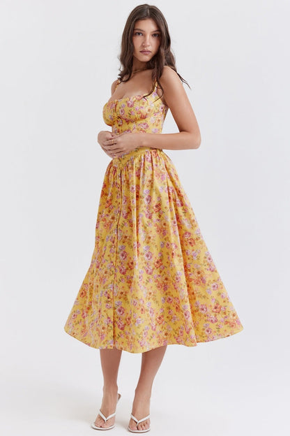 Tatiana Yellow Print Midi Dress