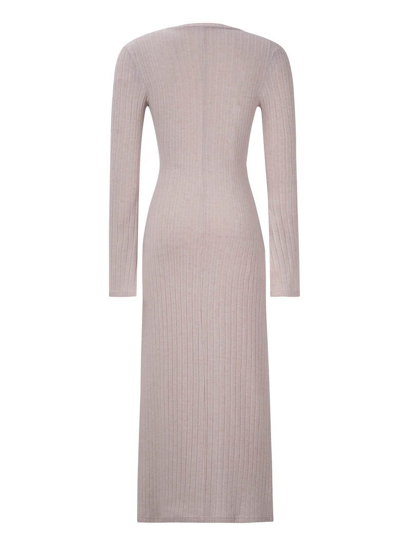 Kaylen Long Sleeve Ribbed Knit Maxi Dress - Taupe