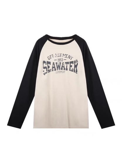 Oversized Raglan Long Sleeve T-shirt With Printed Slogan