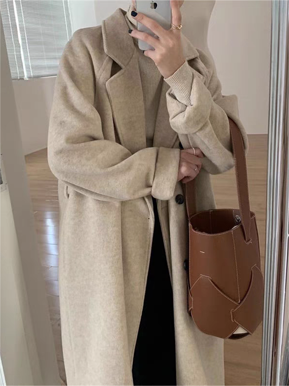 Classic Oversized Long Coat With Lapel Collar and Belt