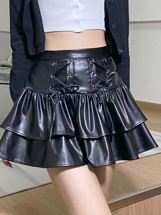 Temperament Pleated Leather Skirt