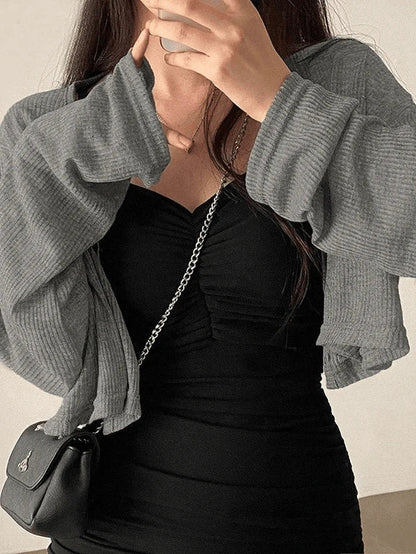 Grey V Neck Button Up Cropped Cardigan