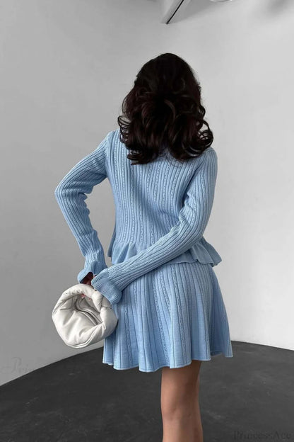 V-neck Sparkle Ruffled Waist-cinched Knit Two Piece Set