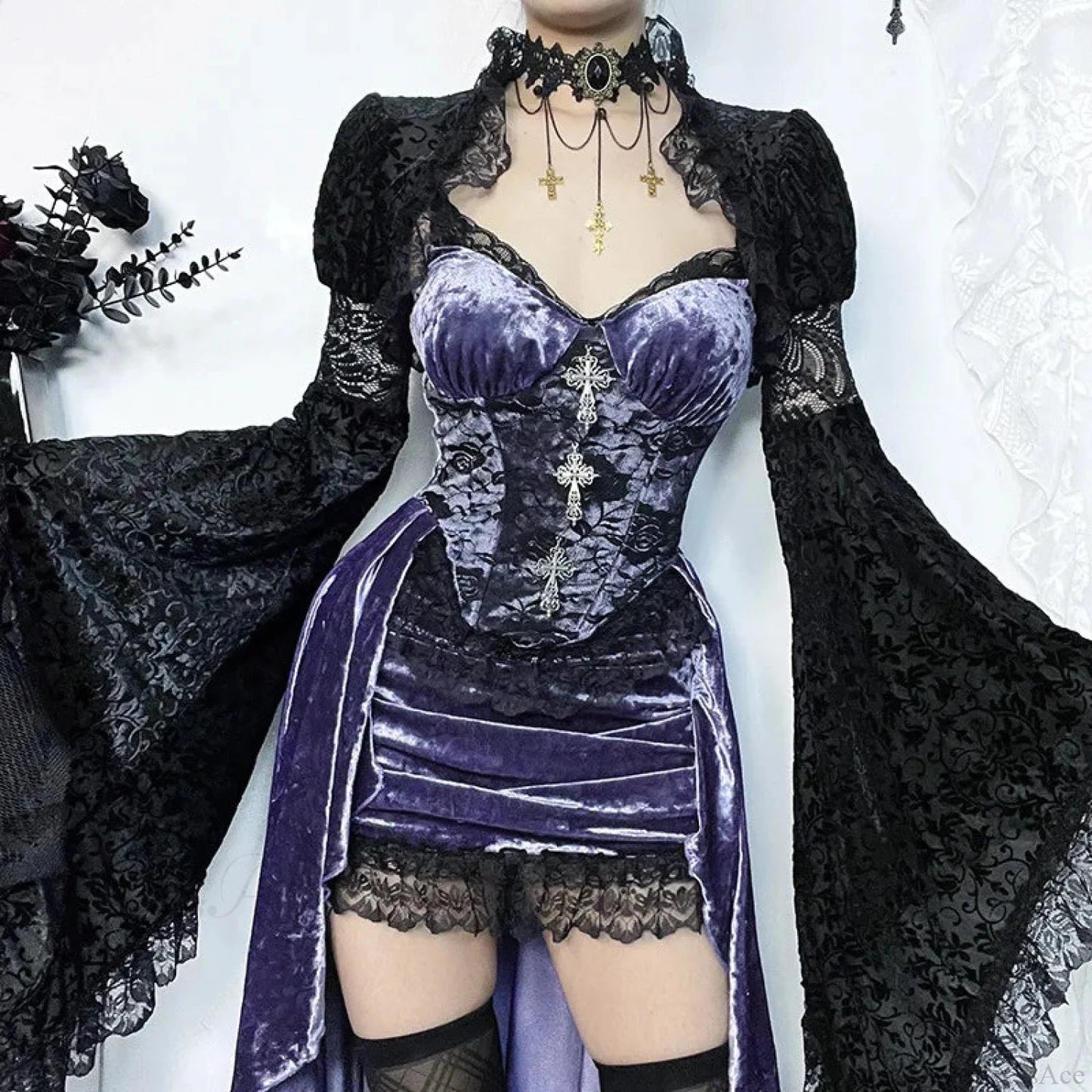 Victoria Velvet A-line Lace Midi Dress