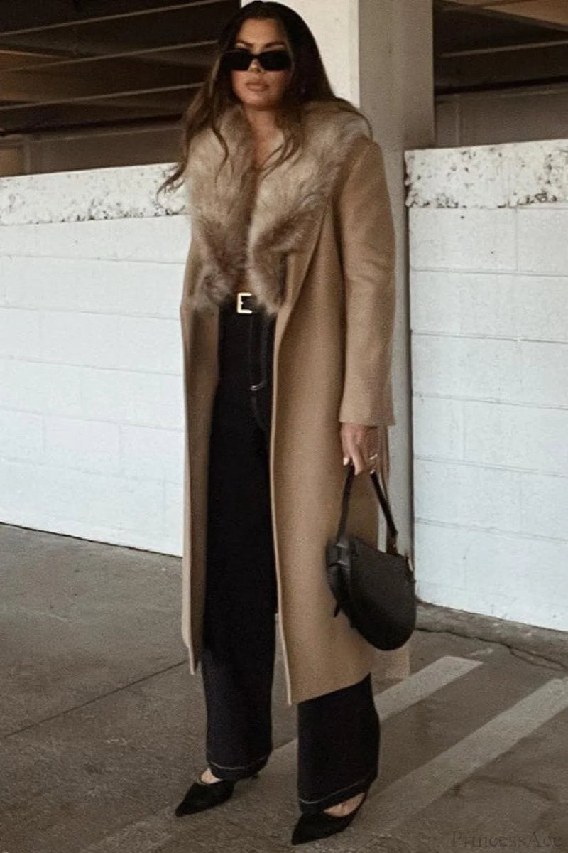 Wool Blend Fur Collar Overcoat