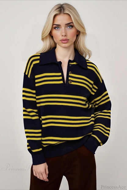 Colorblock Stripe Collar Patchwork Loose Knit Sweater