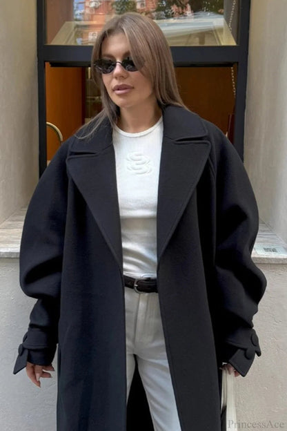 Wool Tie Waist Relaxed Overcoat