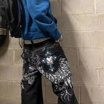 Gothic Cross Wings Stitched Pants