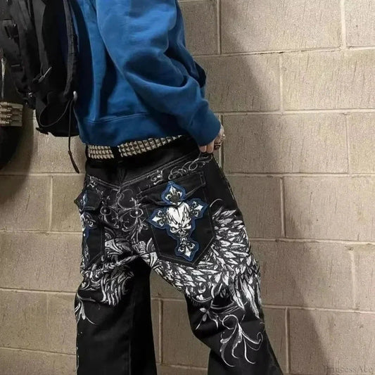 Gothic Cross Wings Stitched Pants