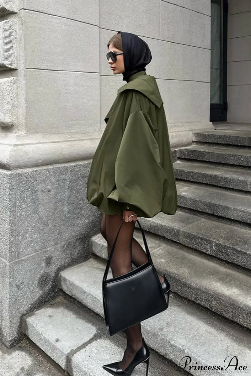 Green Unique Loose Slimming Coat