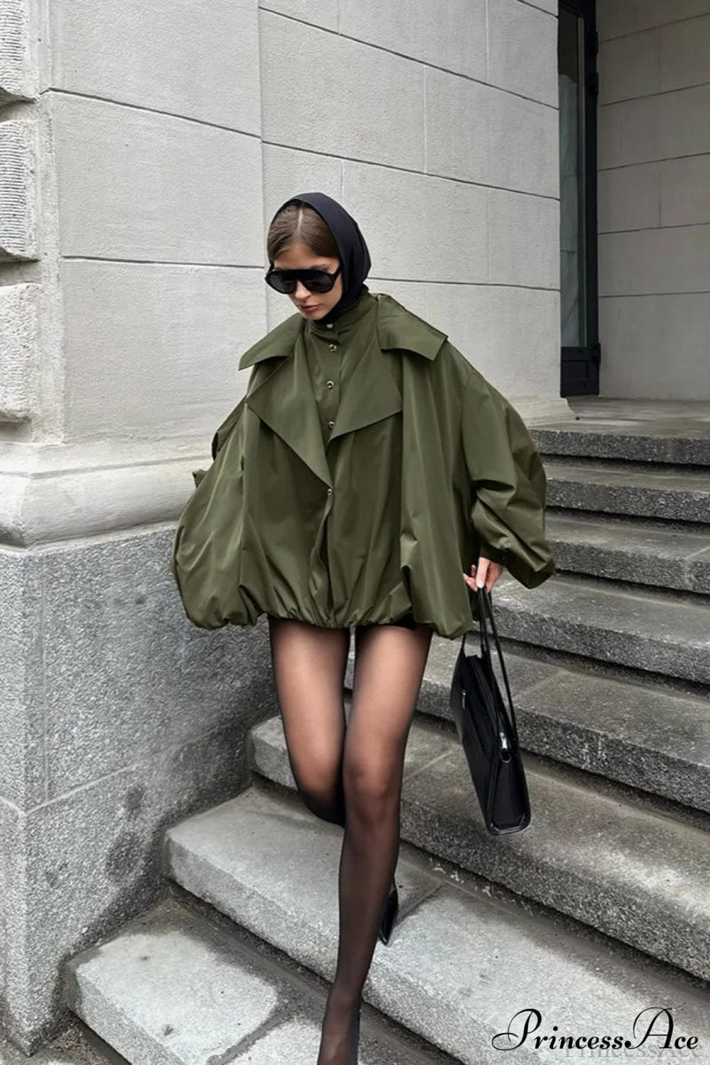 Green Unique Loose Slimming Coat