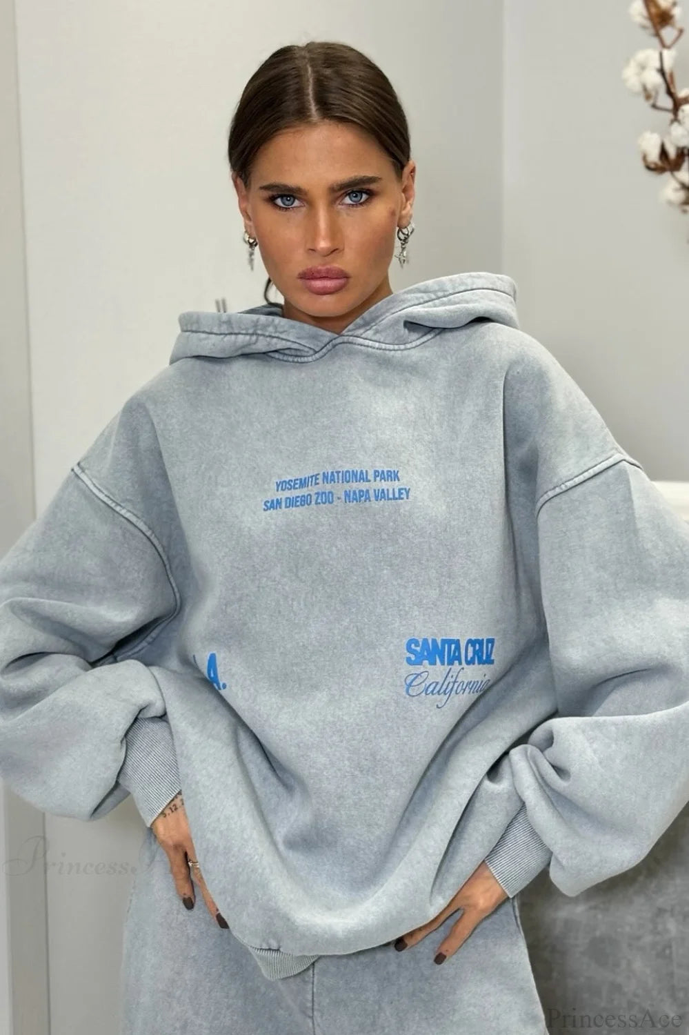 High Street Gray Loose Hoodie Jogger Two Piece Set