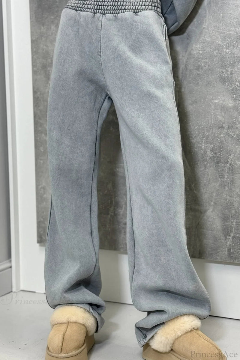 High Street Gray Loose Hoodie Jogger Two Piece Set
