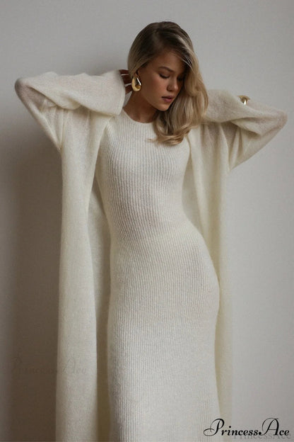 Knit Cardigan and Sleeveless Dress Two Piece Set