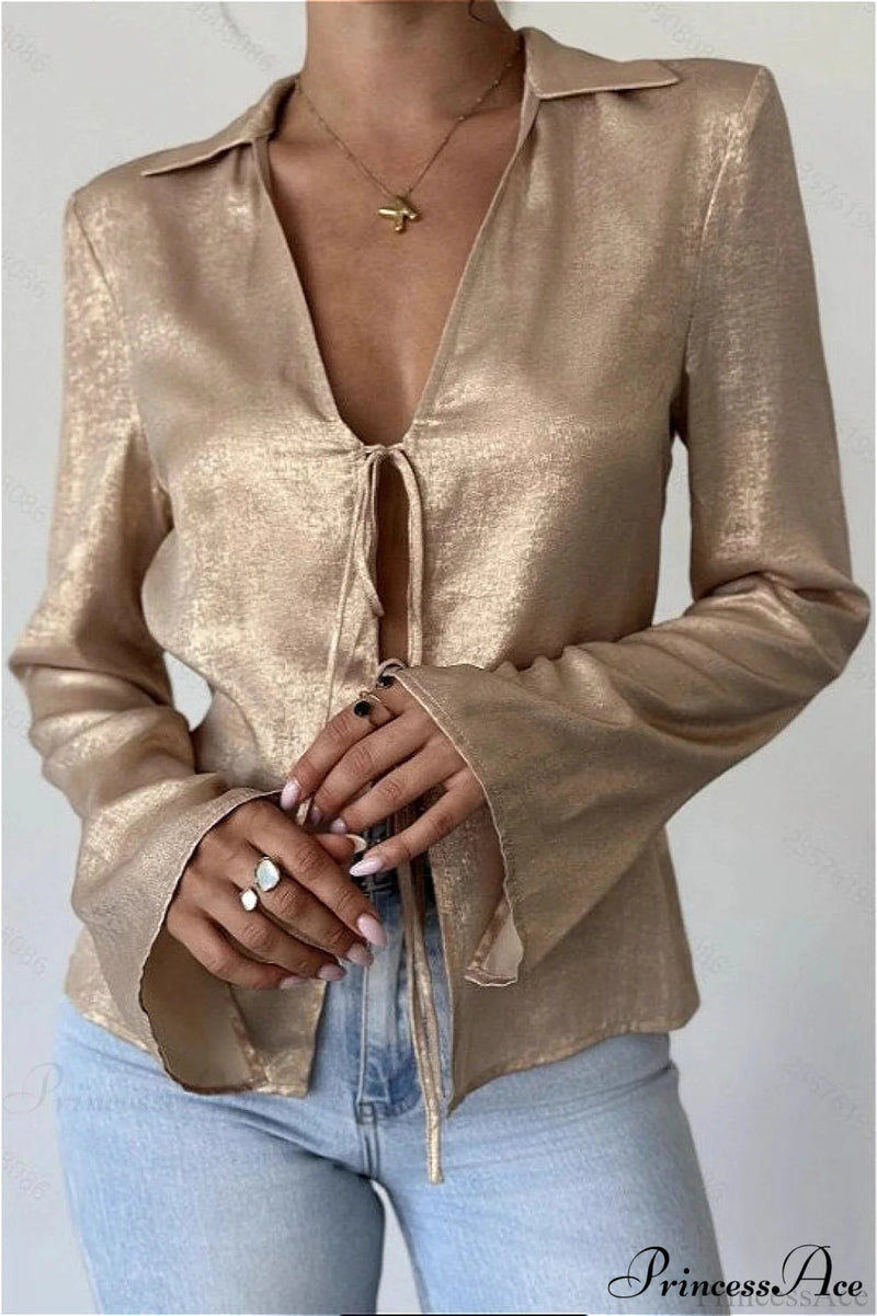Long Sleeve V Neck Blouse