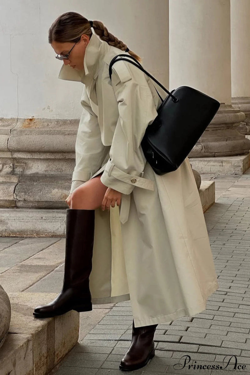 Loose Long Belted Waist Trench Overcoat