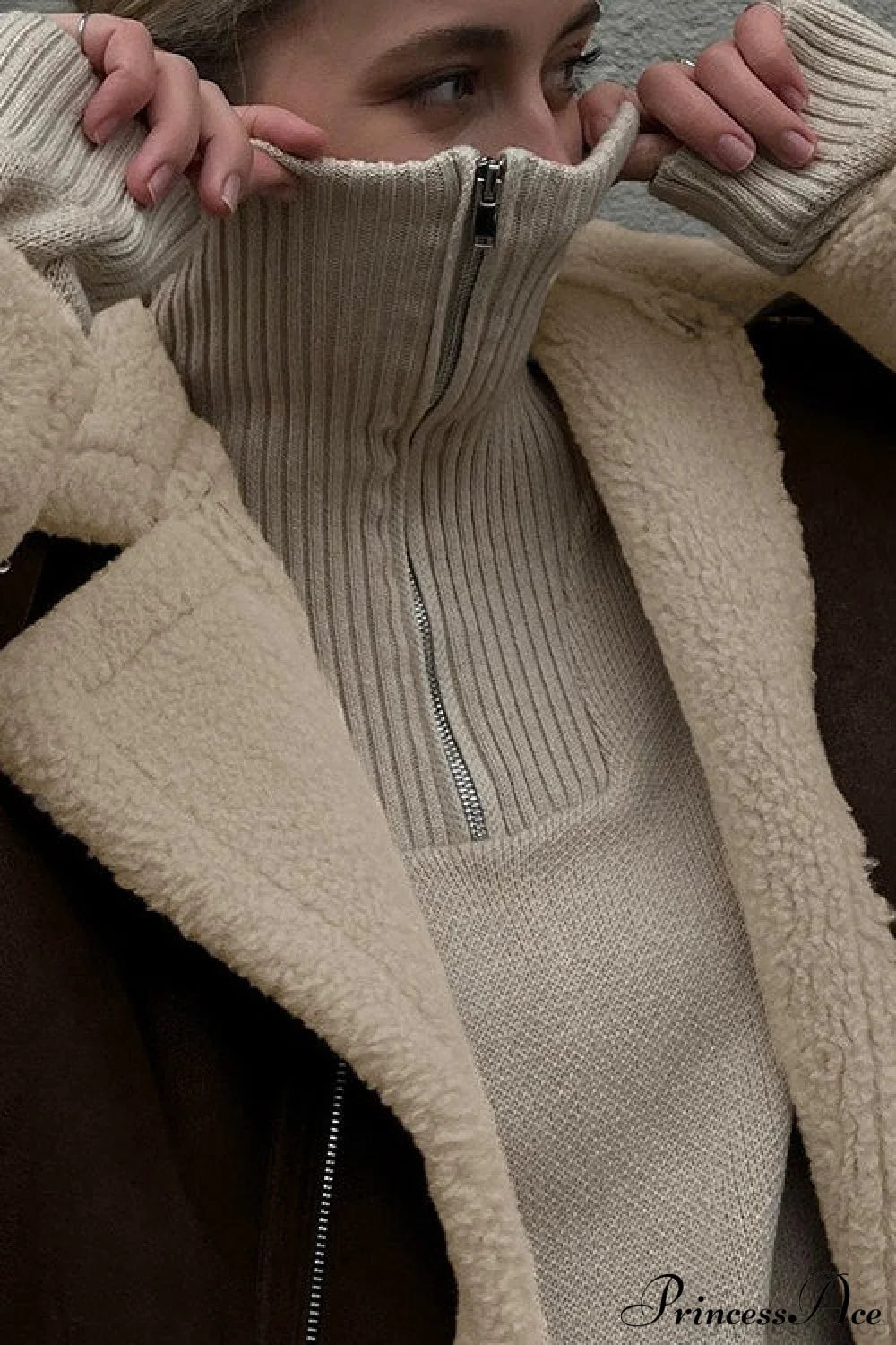 Oversized Suede Sherpa-lined Coat