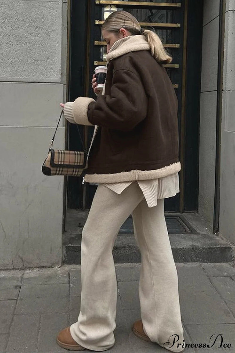 Oversized Suede Sherpa-lined Coat