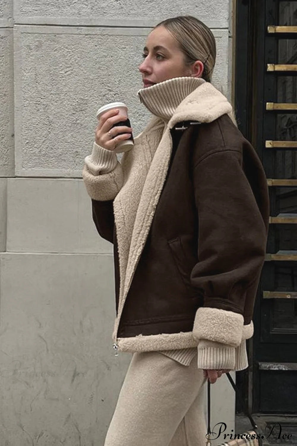 Oversized Suede Sherpa-lined Coat