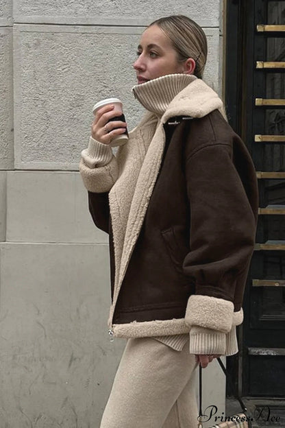 Oversized Suede Sherpa-lined Coat