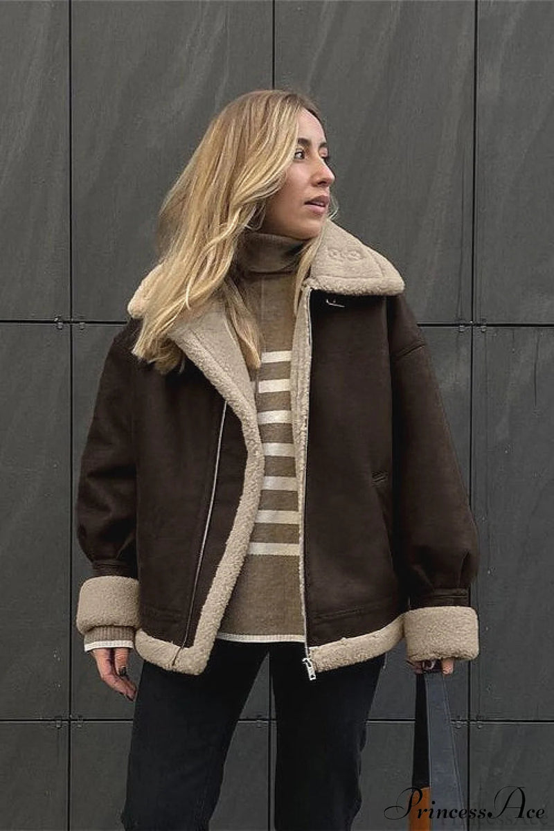 Oversized Suede Sherpa-lined Coat